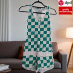 Playsuit groen wit geblokt S, Kleding | Dames, Jumpsuits, Verzenden, Nieuw, Maat 36 (S), Groen