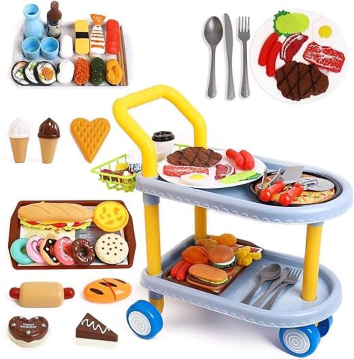 Rollende voedselwagen + levensmiddelen GRATIS LEVERING, Kinderen en Baby's, Speelgoed | Speelkeukens, Nieuw, Speelkeuken-accessoire