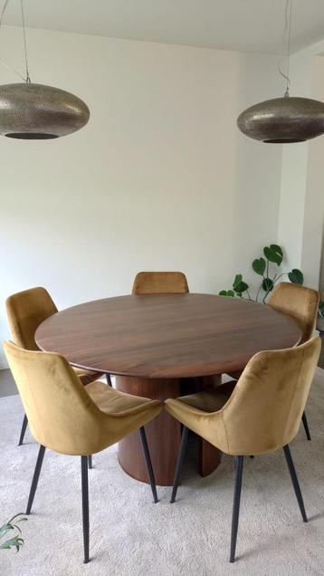 Ronde tafel noten hout Sculpta, Neuf, 100 à 150 cm, Cinq personnes ou plus, Rond