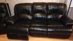 Lederen salon 3zit met 2 relax en 2 eenzits met relax, Ophalen, Gebruikt, Driepersoons, Rechte bank