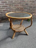 Vintage salontafel bamboe met relief glas, Ophalen, 50 tot 75 cm, Glas, Vintage
