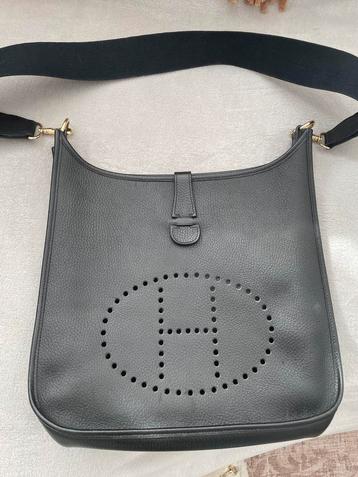 Sac en cuir noir style Hermès Evelyne, Enlèvement ou Envoi, Comme neuf, Noir, Cuir