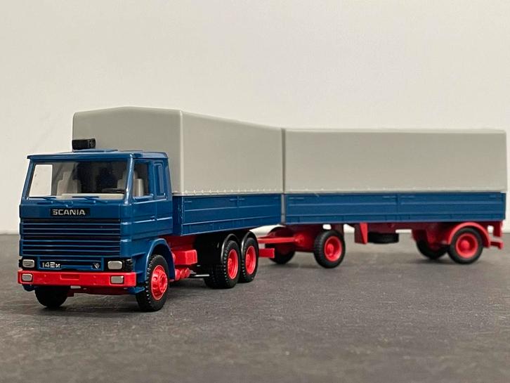 Herpa Scania 142 combinate 1/87, Hobby en Vrije tijd, Modelauto's | 1:87, Zo goed als nieuw, Bus of Vrachtwagen, Herpa, Ophalen of Verzenden