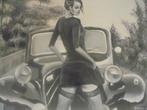 Nostalgie (peinture à l'huile avec Citroën Traction 60x80), Antiquités & Art, Enlèvement ou Envoi