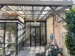 Terrasoverkapping, grijs aluminium met glazen dak., Tuin en Terras, Ophalen, Gebruikt
