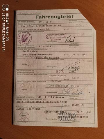 VW Kever Cox autoregistratie papiers  beschikbaar voor biedingen