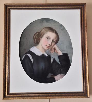 Portrait d'une jeune femme  (Ecole Francaise XIX - pastel )  beschikbaar voor biedingen