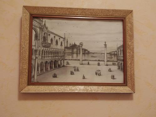 Houtskooltekening San Marcoplein Venetië, gesigneerd, Huis en Inrichting, Woonaccessoires | Schilderijen, Tekeningen en Foto's