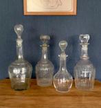 4 oude karaffen flessen glas landelijke stijl decoratie, Gebruikt, Ophalen of Verzenden