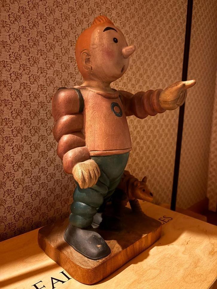 Massief houten Kuifje beeld – handgesneden – 30 cm, Antiek en Kunst, Kunst | Beelden en Houtsnijwerken, Ophalen of Verzenden