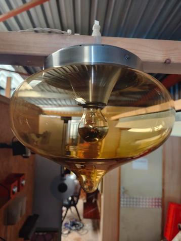 Vintage Dijkstra Druppel Plafonnière Amber Glas jaren 60/70 beschikbaar voor biedingen