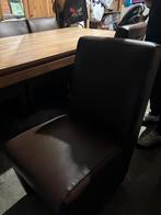 Massief eiken salontafel 180 cm + 6 leren stoelen, Huis en Inrichting, Ophalen, Gebruikt, Modern, 4 tot 6 stoelen