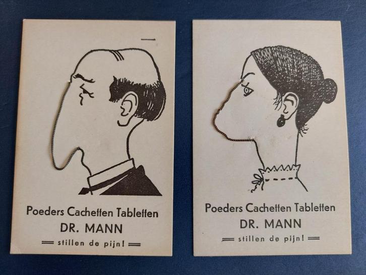 2 oude profiel reclamekaarten Dr. Mann poeders medicijn, Verzamelen, Merken en Reclamevoorwerpen, Zo goed als nieuw, Gebruiksvoorwerp