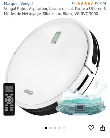 Venga - Robot Aspirateur, Laveur de sol, Silencieux, Enlèvement, Comme neuf, Réservoir, Aspirateur