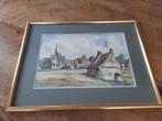 aquarel Lembeek zicht op de kerk door englebert mathieu, Ophalen of Verzenden