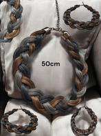 Ketting gevlochten grijs bruin brons 50cm tweedehands, Handtassen en Accessoires, Kettingen, Verzenden, Zo goed als nieuw, Grijs
