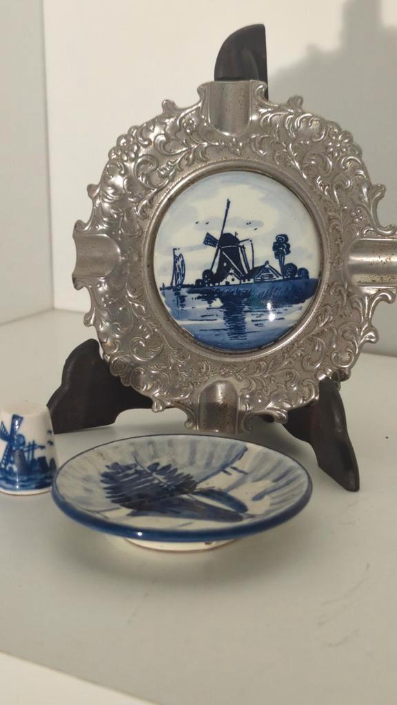 Delfts Blauw Set – Asbak Tin & Schaaltje & Vingerhoed – Wind, Antiek en Kunst, Antiek | Wandborden en Tegels, Ophalen of Verzenden