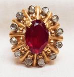 Bague spinelle en or 18 carats et diamants., Bijoux, Sacs & Beauté, Bijoux anciens, Enlèvement ou Envoi, Or, Bague, Avec pierre précieuse