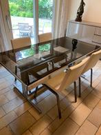 Vintage tafel met glazen blad met 4 stoelen, Ophalen, 50 tot 75 cm, 50 tot 100 cm, Zo goed als nieuw