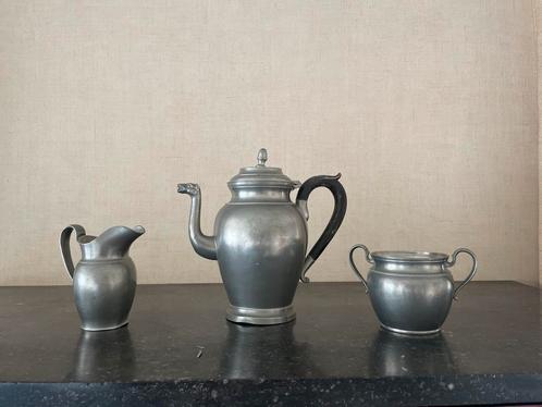 Tinnen koffie set met melk- en suikerpot, Antiek en Kunst, Antiek | Servies los, Ophalen of Verzenden