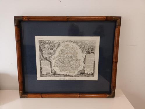 Koloniale bamboe kader met oude kaart Dordogne, Antiquités & Art, Curiosités & Brocante, Enlèvement ou Envoi