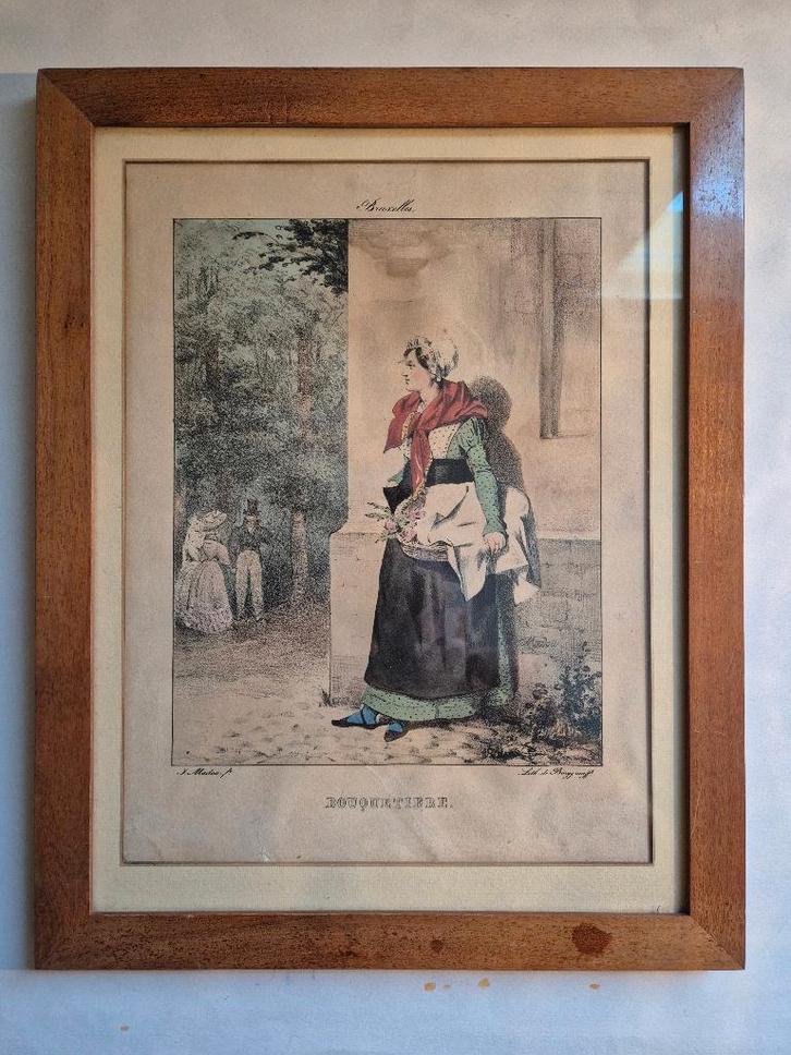 litho ' BOUQUETIERE ' J.B. MADOU , 19e eeuw, Antiek en Kunst, Kunst | Litho's en Zeefdrukken, Ophalen of Verzenden