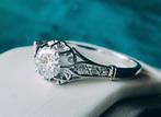 Vintage platinum ring met diamanten 0,58kt, certificaat ALGT, Ophalen of Verzenden, Zo goed als nieuw, Met edelsteen, Dame