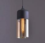 Luxe hanglamp set mat zwart + amber glas 29cm lang - Nieuw, Ophalen of Verzenden, Nieuw, Glas