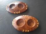 stenen theelichthouders met stukje rotan (2 st.) - Indonesië, Moins de 25 cm, Brun, Enlèvement, Utilisé