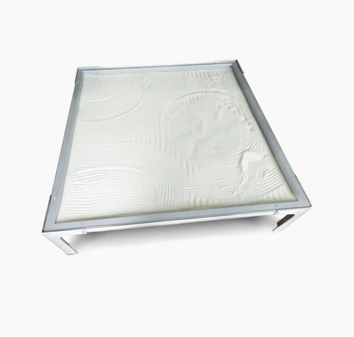 Vintage Italiaanse Lapalma Dune salontafel - Design tafel, Huis en Inrichting, Tafels | Salontafels, Gebruikt, Glas, Metaal, Ophalen