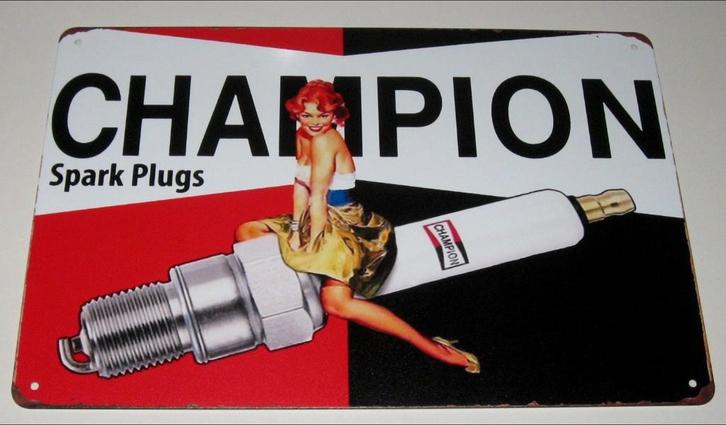 CHAMPION BOUGIES : Bord Pin Up Girl - Champion Spark Plugs, Verzamelen, Merken en Reclamevoorwerpen, Nieuw, Reclamebord, Verzenden