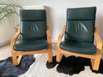 2 zetels / fauteuils IKEA POÄNG - groene lederen bekleding, Huis en Inrichting, Fauteuils, Ophalen, Gebruikt