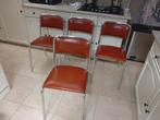 ensemble de chaises chromes vintage des années 70 avec revêt, Maison & Meubles, Setje vintage keuken stoel met crome en bruin leder sky