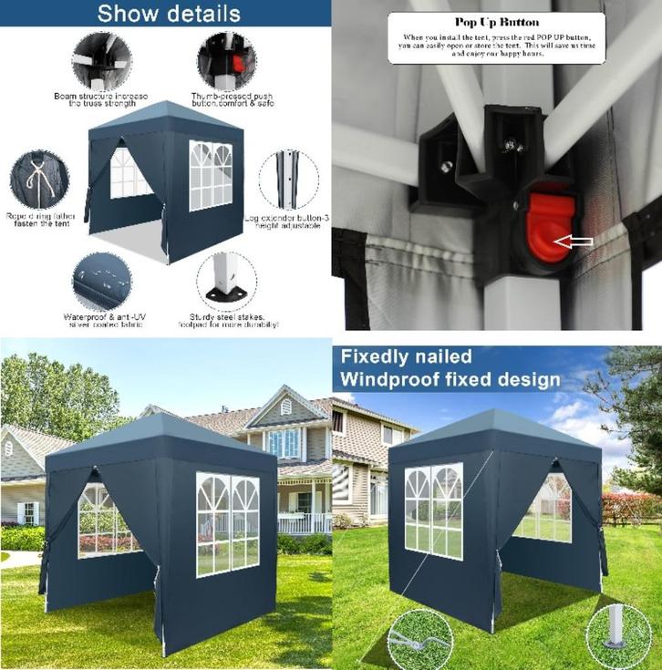New Pop-Up-Tent Vouwtent Met Uniek Vouwsysteem 2x2m .Blauw, Caravans en Kamperen, Mobilhome-accessoires, Nieuw, Ophalen of Verzenden