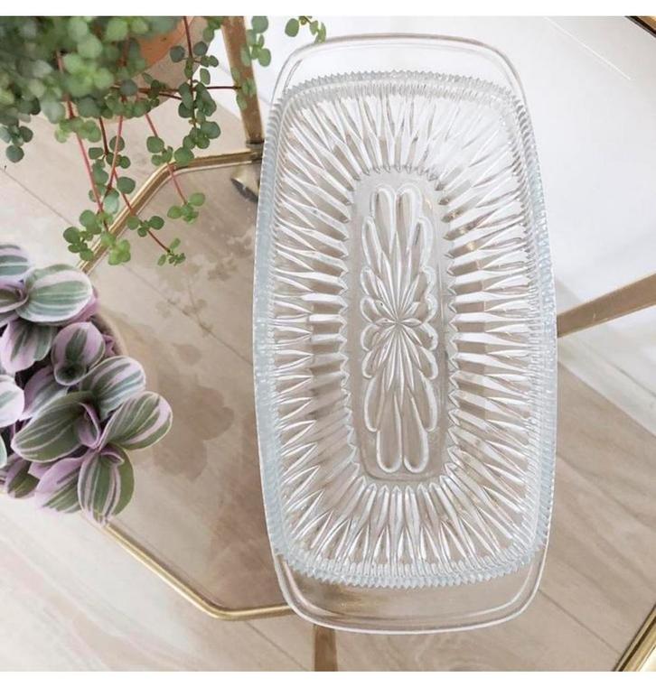 Vintage glas Glazen schaal dienblad met handvatten 24 x 12cm, Antiek en Kunst, Antiek | Schalen, Ophalen of Verzenden