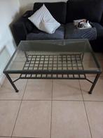 Salontafel in gietijzer met glazen blad, Ophalen, Zo goed als nieuw