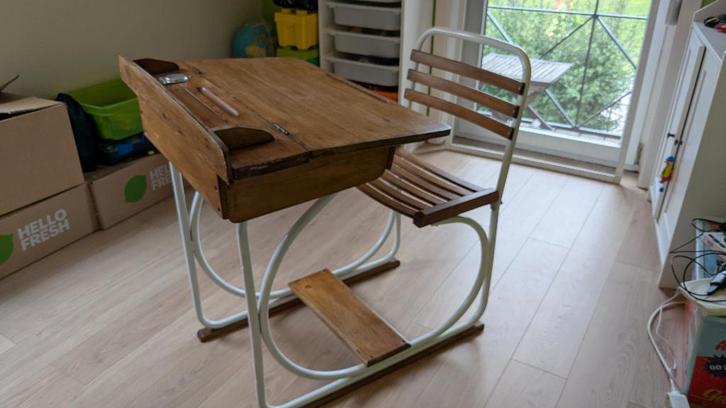 Bureau d'écolier vintage bois & métal TB état, Maison & Meubles, Bureaux, Utilisé, Bureau, Enlèvement