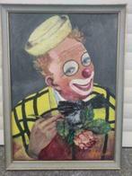 huile sur panneau clown signe hubert borguet, Antiek en Kunst, Kunst | Schilderijen | Klassiek, Ophalen of Verzenden