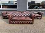 3 x Chesterfield zetels bruin gevlamd GRATIS BEZORGD, Huis en Inrichting, Leer, Ophalen of Verzenden