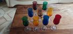 Antiek gekleurde Porto glazen 9 stukken. Prima staat, Ophalen