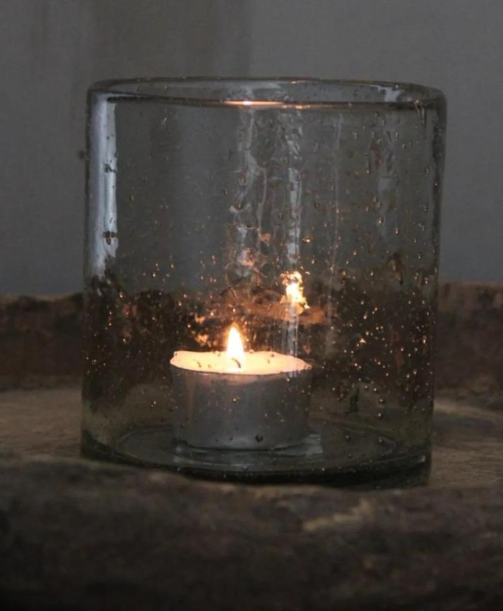 Windlicht bubbelglas -vintage clear- LANDELIJK, Huis en Inrichting, Woonaccessoires | Kandelaars en Kaarsen, Nieuw, Kandelaar