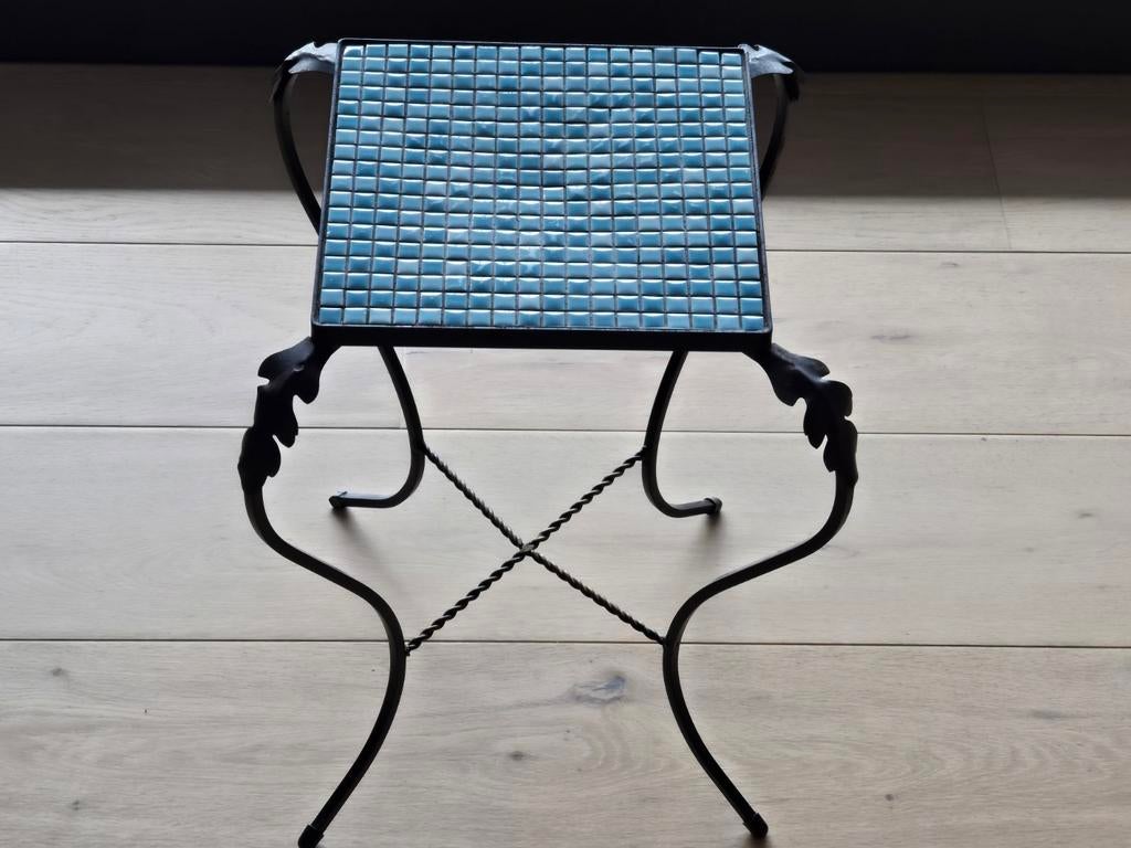 Prachtig vintage bijzettafeltjes Anno 60/ 70 met licht blauw, Ophalen of Verzenden