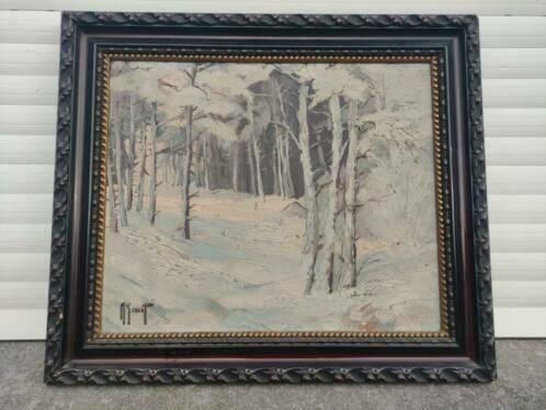 huile sur toile sous bois enneige signe michel genot, Antiquités & Art, Art | Peinture | Classique, Enlèvement ou Envoi