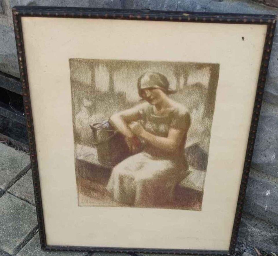 Lithographie hiercheuse signe Albert chavepeyer, Antiquités & Art, Art | Lithographies & Sérigraphies, Enlèvement ou Envoi