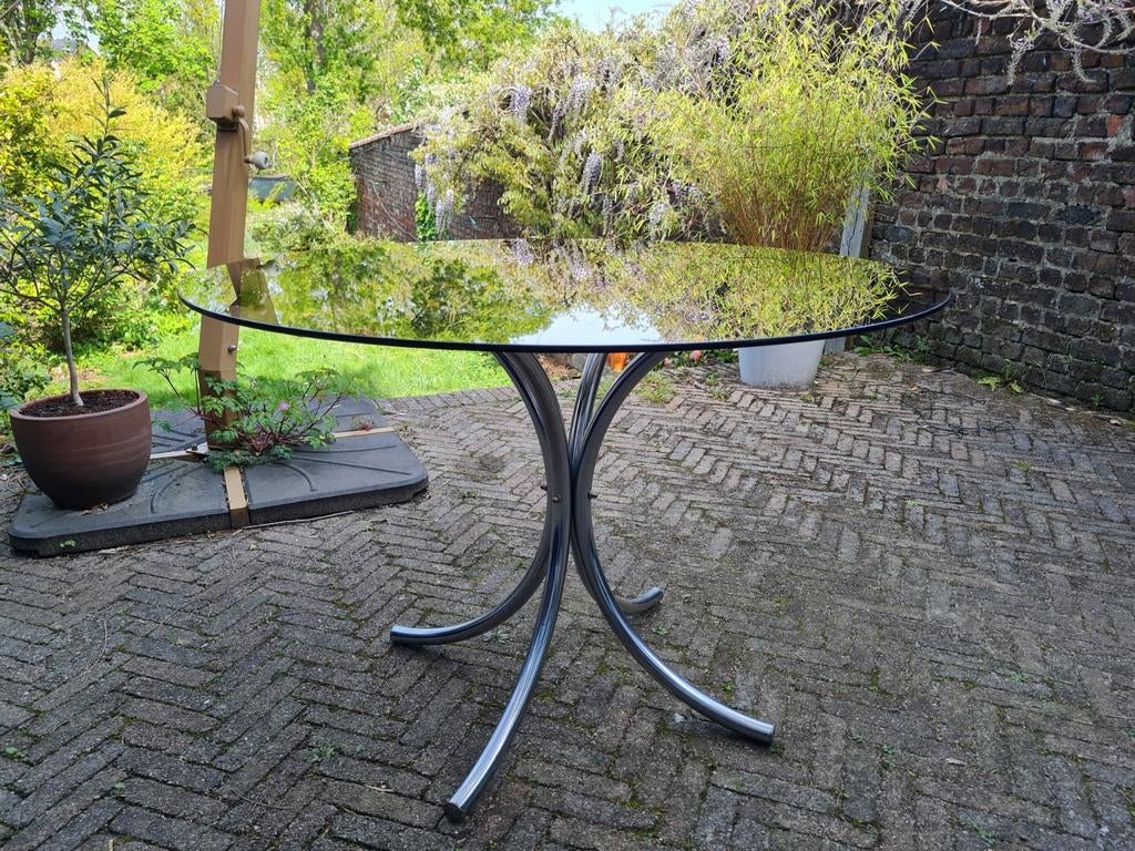 Table ronde vintage verre et inox, Maison & Meubles, Verre