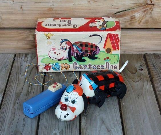 Oude blikken speelgoed hond met originele doos, Antiek en Kunst, Antiek | Speelgoed, Ophalen of Verzenden