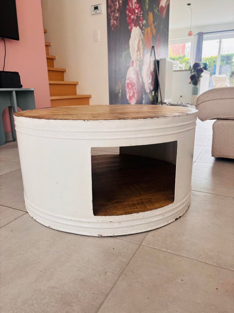 Salontafel hout/wit, Ophalen, Gebruikt, 50 tot 100 cm, 50 tot 75 cm