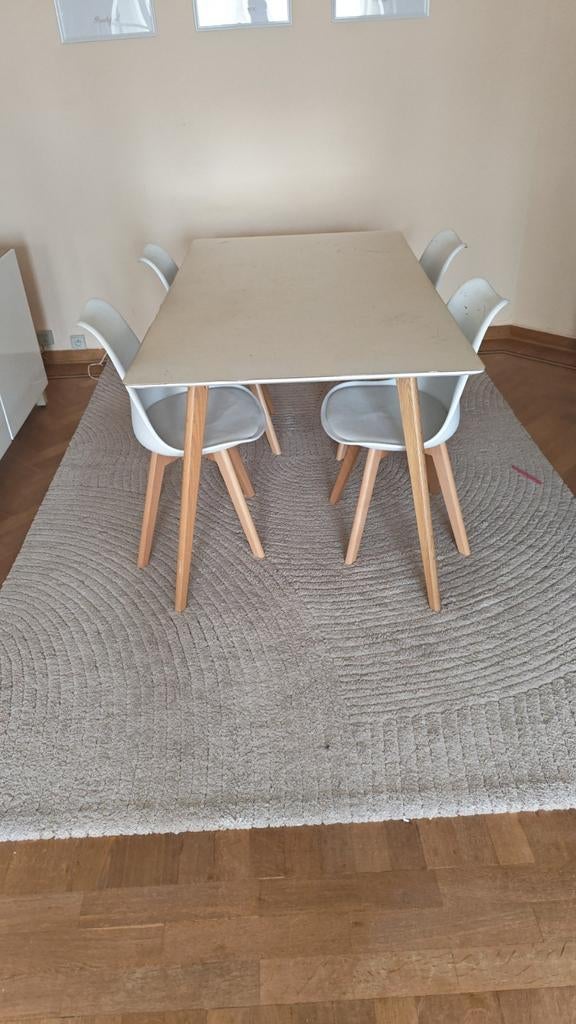 Vds table sam + 4 chaises et tapis.