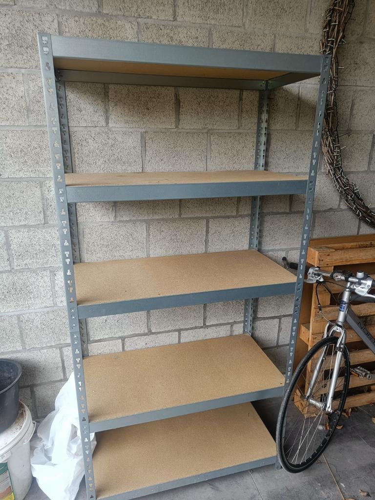 Metalen opbergrek met houten legplanken, Huis en Inrichting, Kasten | Stellingkasten, Ophalen