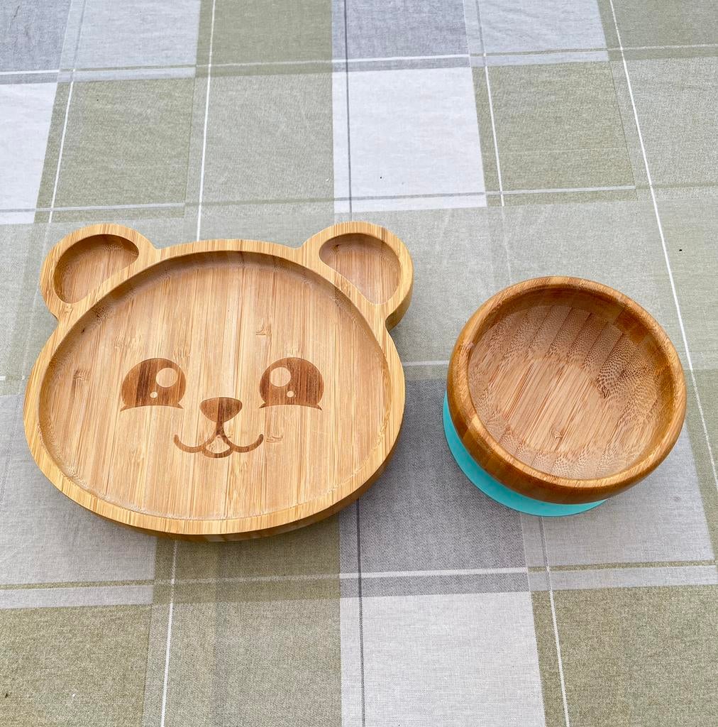 Bord en kommetje in hout voor baby, Kinderen en Baby's, Babyvoeding en Toebehoren, Ophalen, Zo goed als nieuw